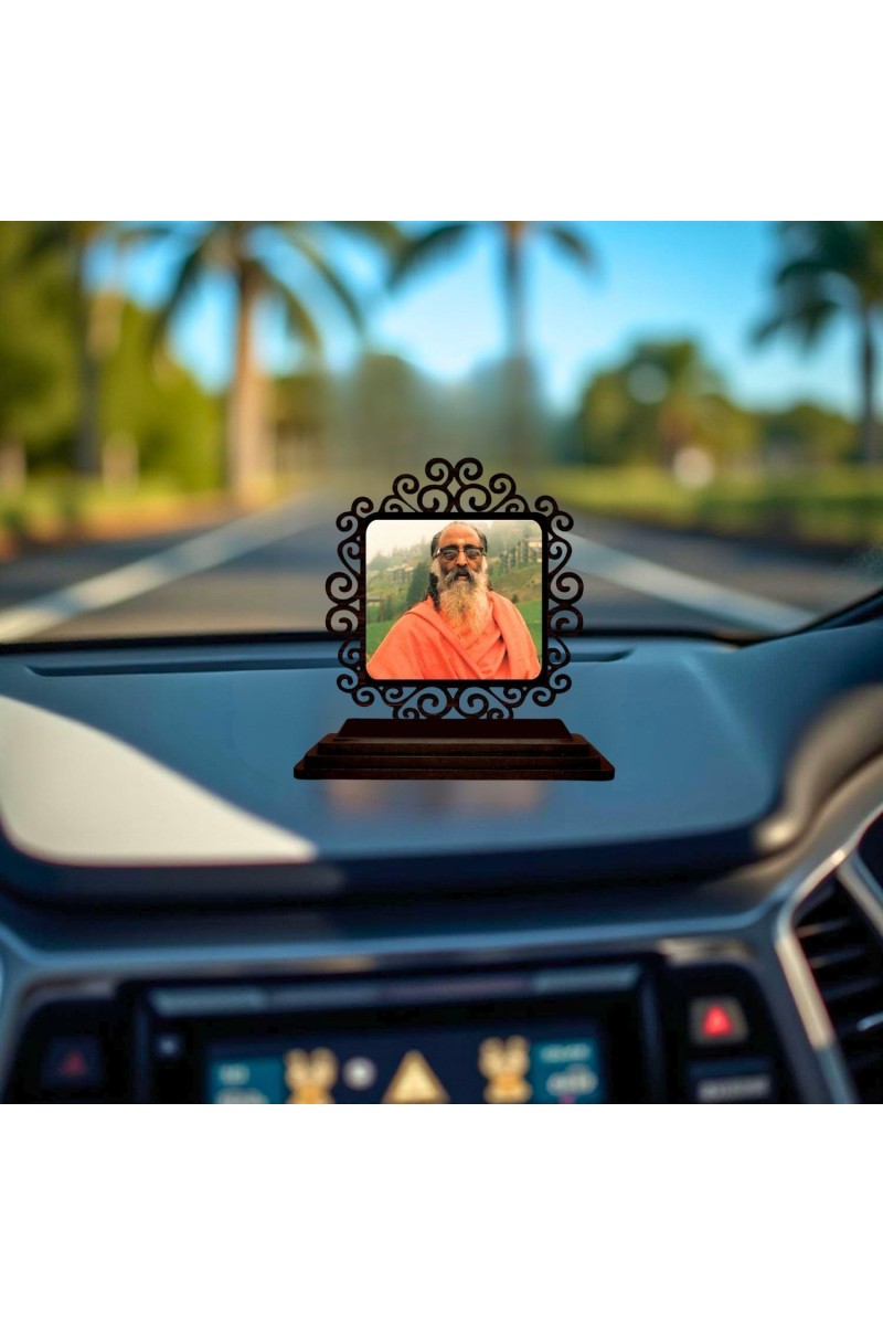 Car Desk/Table Top Swami Chinmayananda Saraswati Wooden Showpiece 3x4 Inches, Compact & Stylish Spiritual Display for Car, Home & Office (Pack of 1) (F19848)