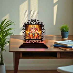 Car Desk/Table Top Lord Kubera Wooden Showpiece 3x4 Inches, Compact & Stylish Spiritual Display for Car, Home & Office (Pack of 1) (F19836)
