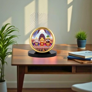Car Desk/Table Top Lord Jagannath Metal Golden Photo Stand 2x2 Inches, Compact & Stylish Spiritual Display for Car, Home & Office (Pack of 1) (F18849)
