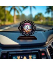 Car Desk/Table Top Lord Krishna Wooden Showpiece 3x4 Inches, Compact & Stylish Spiritual Display for Car, Home & Office (Pack of 1) (F19750)