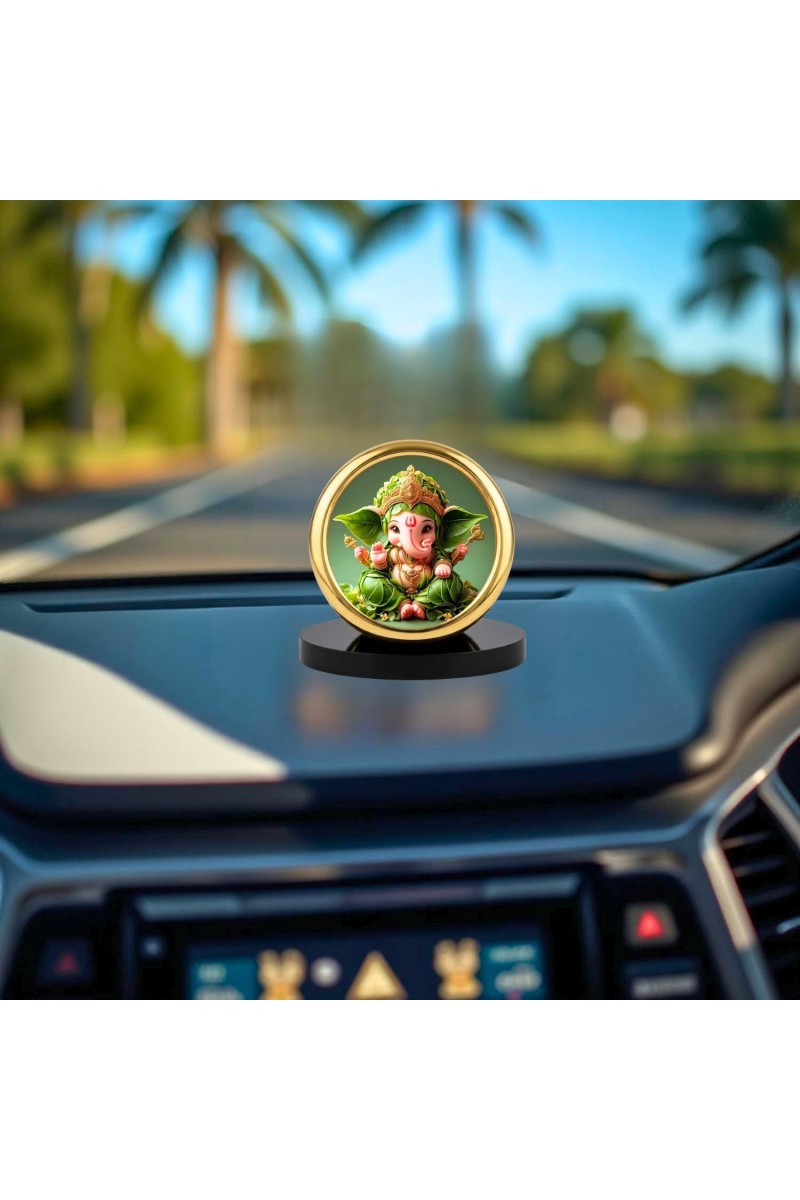 Car Desk/Table Top Lord Ganesha Metal Golden Photo Stand 2x2 Inches, Compact & Stylish Spiritual Display for Car, Home & Office (Pack of 1) (F18616)