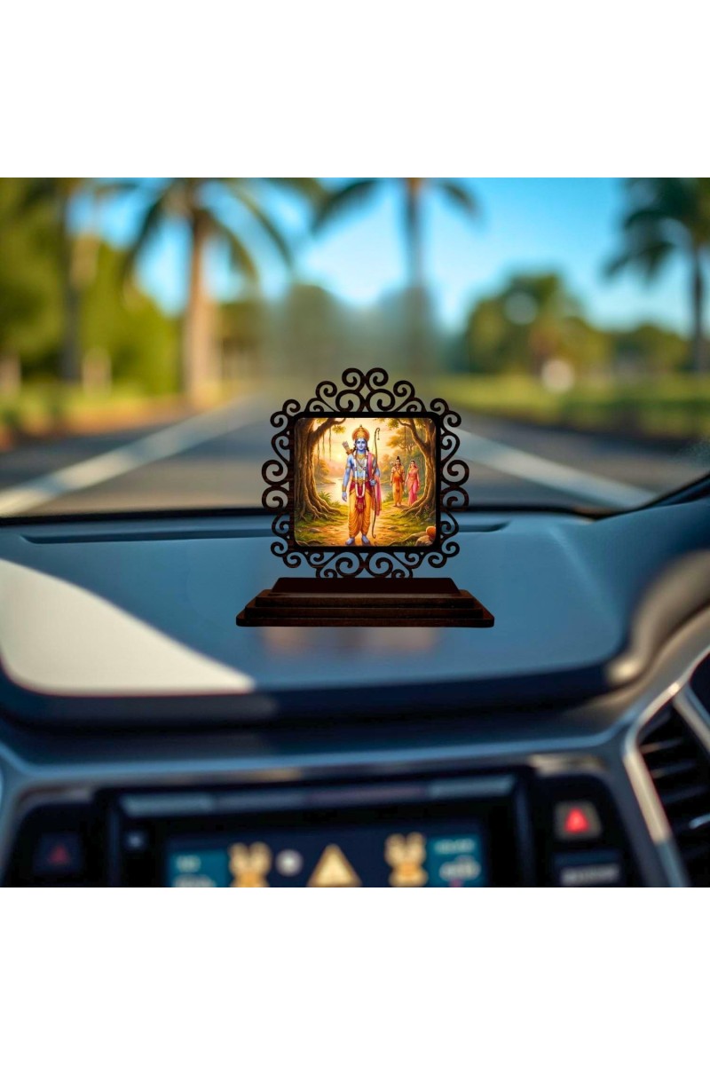 Car Desk/Table Top Lord Rama Wooden Showpiece 3x4 Inches, Compact & Stylish Spiritual Display for Car, Home & Office (Pack of 1) (F19799)