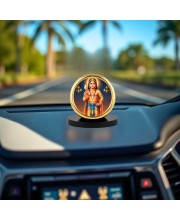 Car Desk/Table Top Lord Karthikeya Metal Golden Photo Stand 2x2 Inches, Compact & Stylish Spiritual Display for Car, Home & Office (Pack of 1) (F18793)