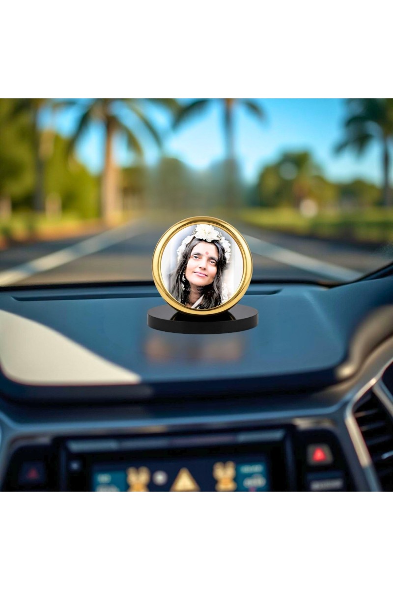 Car Desk/Table Top Anandamayi Maa Metal Golden Photo Stand 2x2 Inches, Compact & Stylish Spiritual Display for Car, Home & Office (Pack of 1) (F18545)