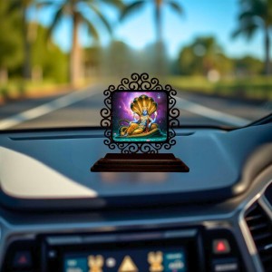 Car Desk/Table Top Lord Vishnu Wooden Showpiece 3x4 Inches, Compact & Stylish Spiritual Display for Car, Home & Office (Pack of 1) (F19990)