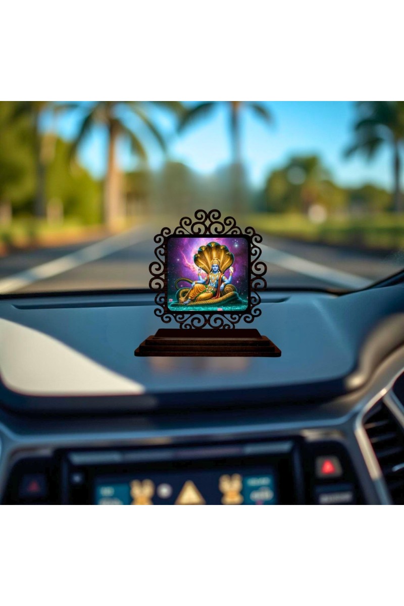 Car Desk/Table Top Lord Vishnu Wooden Showpiece 3x4 Inches, Compact & Stylish Spiritual Display for Car, Home & Office (Pack of 1) (F19990)