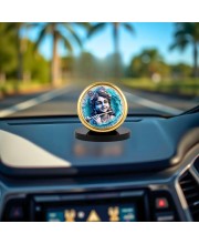 Car Desk/Table Top Lord Krishna Metal Golden Photo Stand 2x2 Inches, Compact & Stylish Spiritual Display for Car, Home & Office (Pack of 1) (F18454)