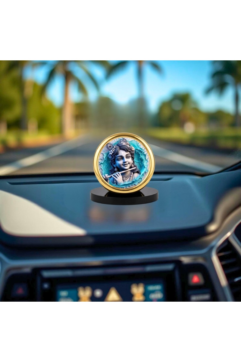 Car Desk/Table Top Lord Krishna Metal Golden Photo Stand 2x2 Inches, Compact & Stylish Spiritual Display for Car, Home & Office (Pack of 1) (F18454)