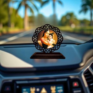Car Desk/Table Top Yashodha and Krishna Wooden Showpiece 3x4 Inches, Compact & Stylish Spiritual Display for Car, Home & Office (Pack of 1) (F19724)