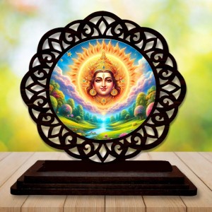 Car Desk/Table Top Lord Surya Bhagavan Wooden Showpiece 3x4 Inches, Compact & Stylish Spiritual Display for Car, Home & Office (Pack of 1) (F19760)