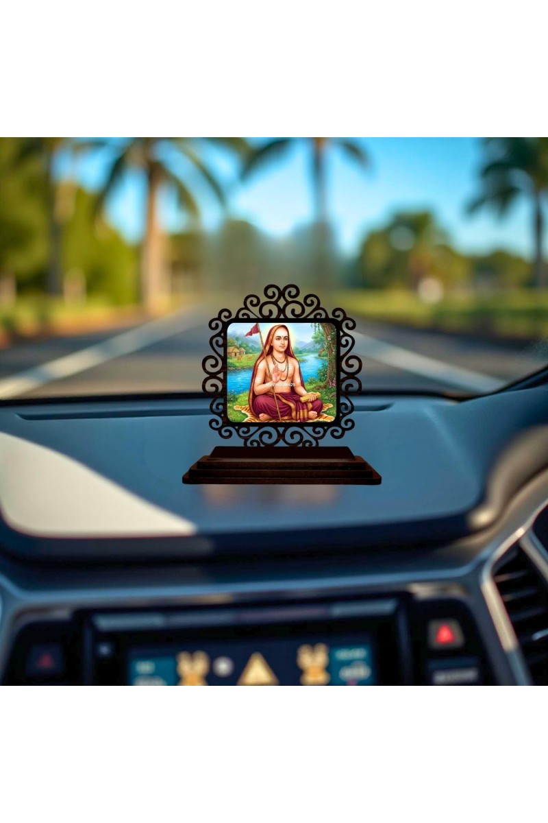 Car Desk/Table Top Adhi Shankaracharya Wooden Showpiece 3x4 Inches, Compact & Stylish Spiritual Display for Car, Home & Office (Pack of 1) (F19925)