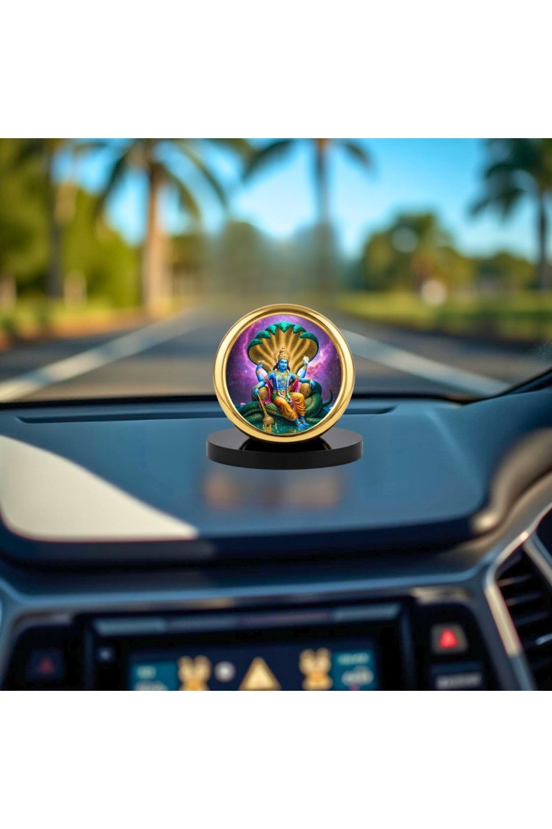 Car Desk/Table Top Lord Vishnu Metal Golden Photo Stand 2x2 Inches, Compact & Stylish Spiritual Display for Car, Home & Office (Pack of 1) (F18918)