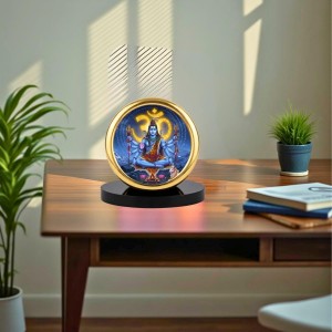 Car Desk/Table Top Lord Shiva Metal Golden Photo Stand 2x2 Inches, Compact & Stylish Spiritual Display for Car, Home & Office (Pack of 1) (F18666)