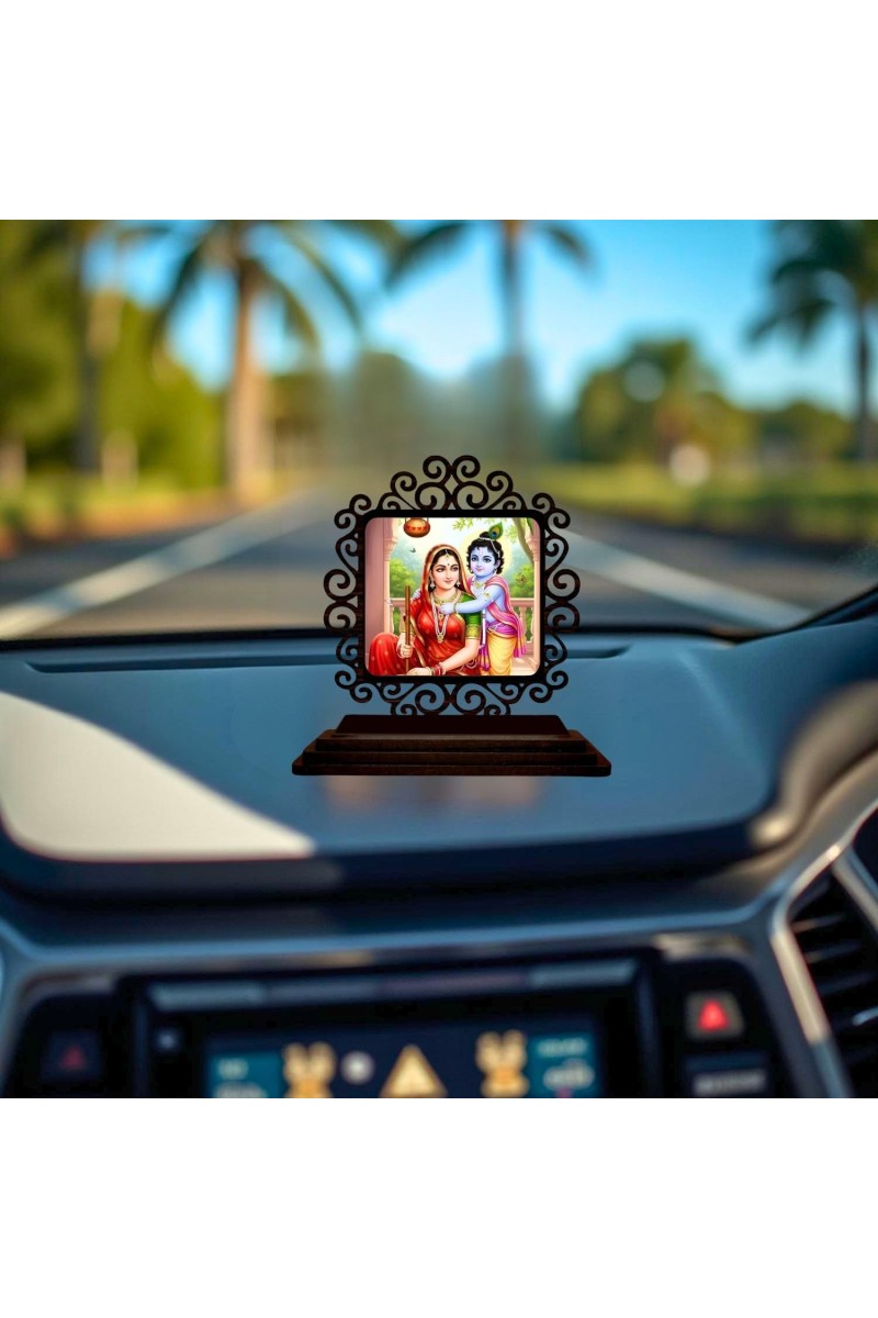 Car Desk/Table Top Yashodha with Krishna Wooden Showpiece 3x4 Inches, Compact & Stylish Spiritual Display for Car, Home & Office (Pack of 1) (F19772)