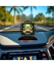 Car Desk/Table Top Omm Symbol Wooden Showpiece 3x4 Inches, Compact & Stylish Spiritual Display for Car, Home & Office (Pack of 1) (F19861)