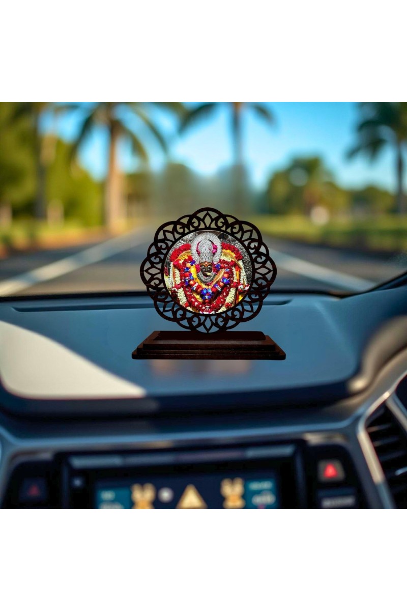 Car Desk/Table Top Goddess Maa Sharda Devi Wooden Showpiece 3x4 Inches, Compact & Stylish Spiritual Display for Car, Home & Office (Pack of 1) (F19615)