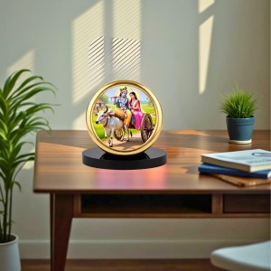 Car Desk/Table Top Radha Krishna Metal Golden Photo Stand 2x2 Inches, Compact & Stylish Spiritual Display for Car, Home & Office (Pack of 1) (F18740)