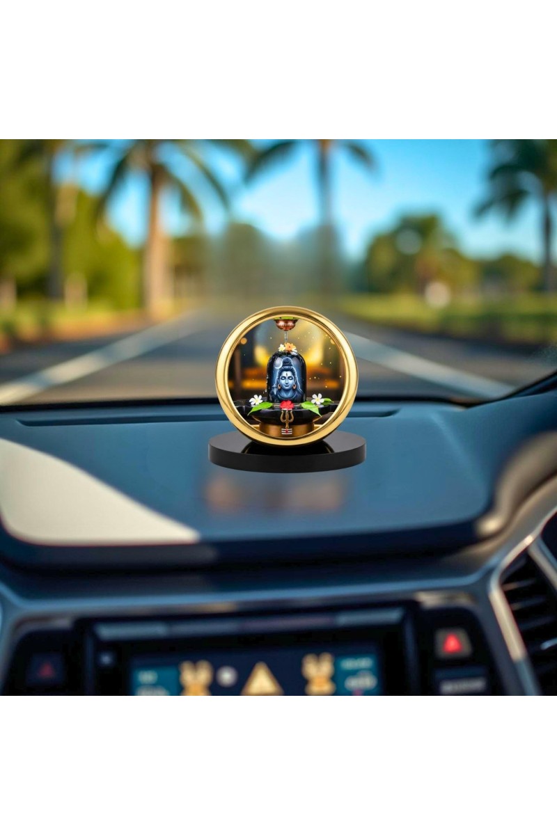 Car Desk/Table Top Lord Shiva Metal Golden Photo Stand 2x2 Inches, Compact & Stylish Spiritual Display for Car, Home & Office (Pack of 1) (F18661)