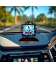 Car Desk/Table Top Lord Krishna Wooden Showpiece 3x4 Inches, Compact & Stylish Spiritual Display for Car, Home & Office (Pack of 1) (F20014)