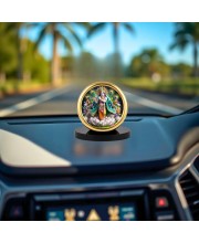 Car Desk/Table Top Lord Krishna Metal Golden Photo Stand 2x2 Inches, Compact & Stylish Spiritual Display for Car, Home & Office (Pack of 1) (F18809)