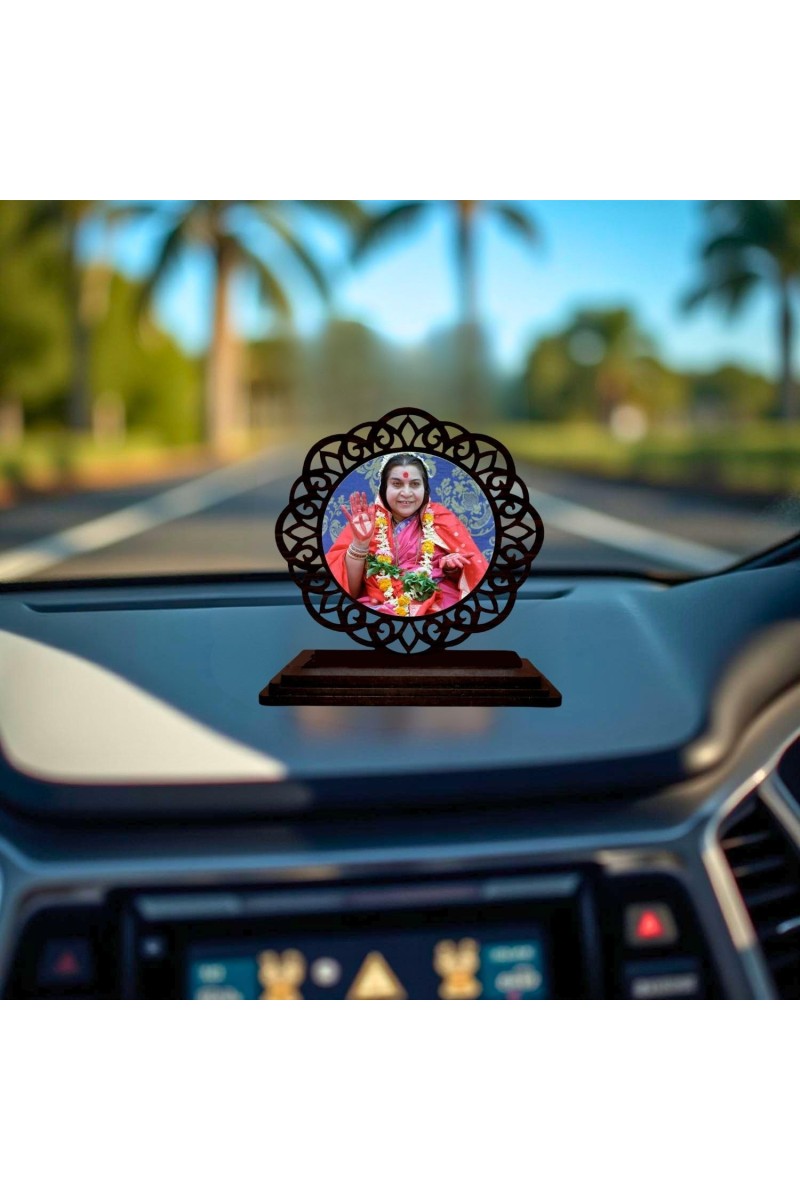 Car Desk/Table Top Shri Mataji Nirmala Devi Wooden Showpiece 3x4 Inches, Compact & Stylish Spiritual Display for Car, Home & Office (Pack of 1) (F19637)