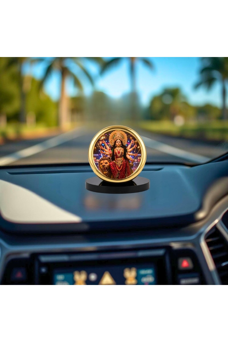 Car Desk/Table Top Durga Matha Metal Golden Photo Stand 2x2 Inches, Compact & Stylish Spiritual Display for Car, Home & Office (Pack of 1) (F18591)