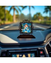 Car Desk/Table Top Lord Ganesha Wooden Showpiece 3x4 Inches, Compact & Stylish Spiritual Display for Car, Home & Office (Pack of 1) (F19884)