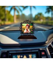 Car Desk/Table Top Lord Krishna Wooden Showpiece 3x4 Inches, Compact & Stylish Spiritual Display for Car, Home & Office (Pack of 1) (F19954)