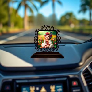 Car Desk/Table Top Lord Krishna Wooden Showpiece 3x4 Inches, Compact & Stylish Spiritual Display for Car, Home & Office (Pack of 1) (F19954) Car Desk/Table Top Lord Krishna Wooden Showpiece 3x4 Inches, Compact & Stylish Spiritual Display for Car, Home & Office (Pack of 1) (F19954)