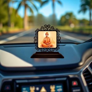 Car Desk/Table Top Swami Vivekananda Wooden Showpiece 3x4 Inches, Compact & Stylish Spiritual Display for Car, Home & Office (Pack of 1) (F19931)