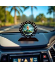 Car Desk/Table Top Lord Ganesha Wooden Showpiece 3x4 Inches, Compact & Stylish Spiritual Display for Car, Home & Office (Pack of 1) (F19674)