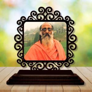 Car Desk/Table Top Swami Chinmayananda Saraswati Wooden Showpiece 3x4 Inches, Compact & Stylish Spiritual Display for Car, Home & Office (Pack of 1) (F19848)