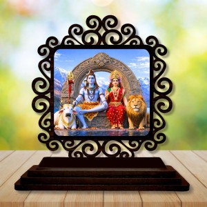 Car Desk/Table Top Lord Shiva and Parvathi Wooden Showpiece 3x4 Inches, Compact & Stylish Spiritual Display for Car, Home & Office (Pack of 1) (F19798)