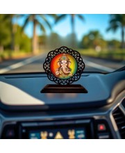 Car Desk/Table Top Lord Ganesha Wooden Showpiece 3x4 Inches, Compact & Stylish Spiritual Display for Car, Home & Office (Pack of 1) (F19605)