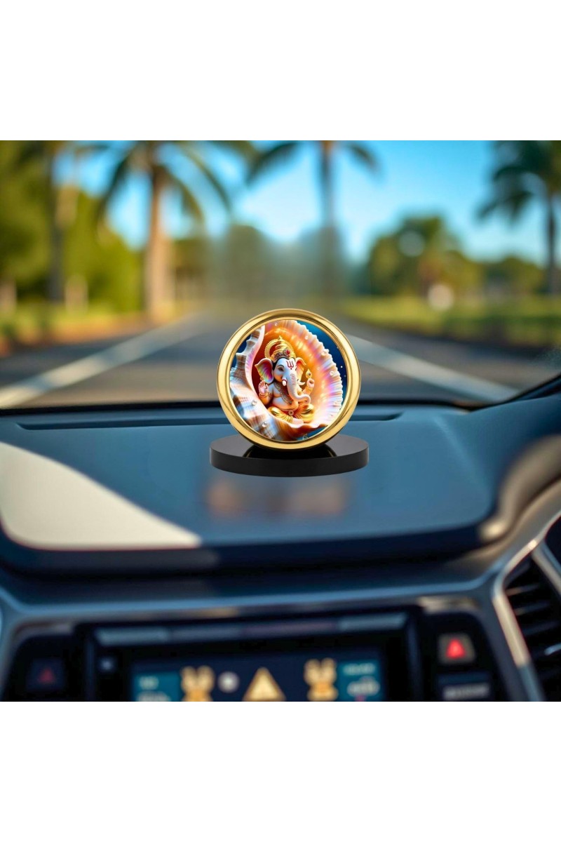 Car Desk/Table Top Little Ganesha Metal Golden Photo Stand 2x2 Inches, Compact & Stylish Spiritual Display for Car, Home & Office (Pack of 1) (F18861)