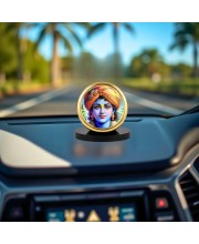 Car Desk/Table Top Lord Krishna Metal Golden Photo Stand 2x2 Inches, Compact & Stylish Spiritual Display for Car, Home & Office (Pack of 1) (F18458)