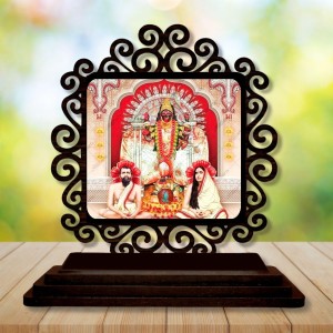 Car Desk/Table Top Kali Maa and Ramakrishna Paramahamsa and Sarada Devi Wooden Showpiece 3x4 Inches, Compact & Stylish Spiritual Display for Car, Home & Office (Pack of 1) (F19901)