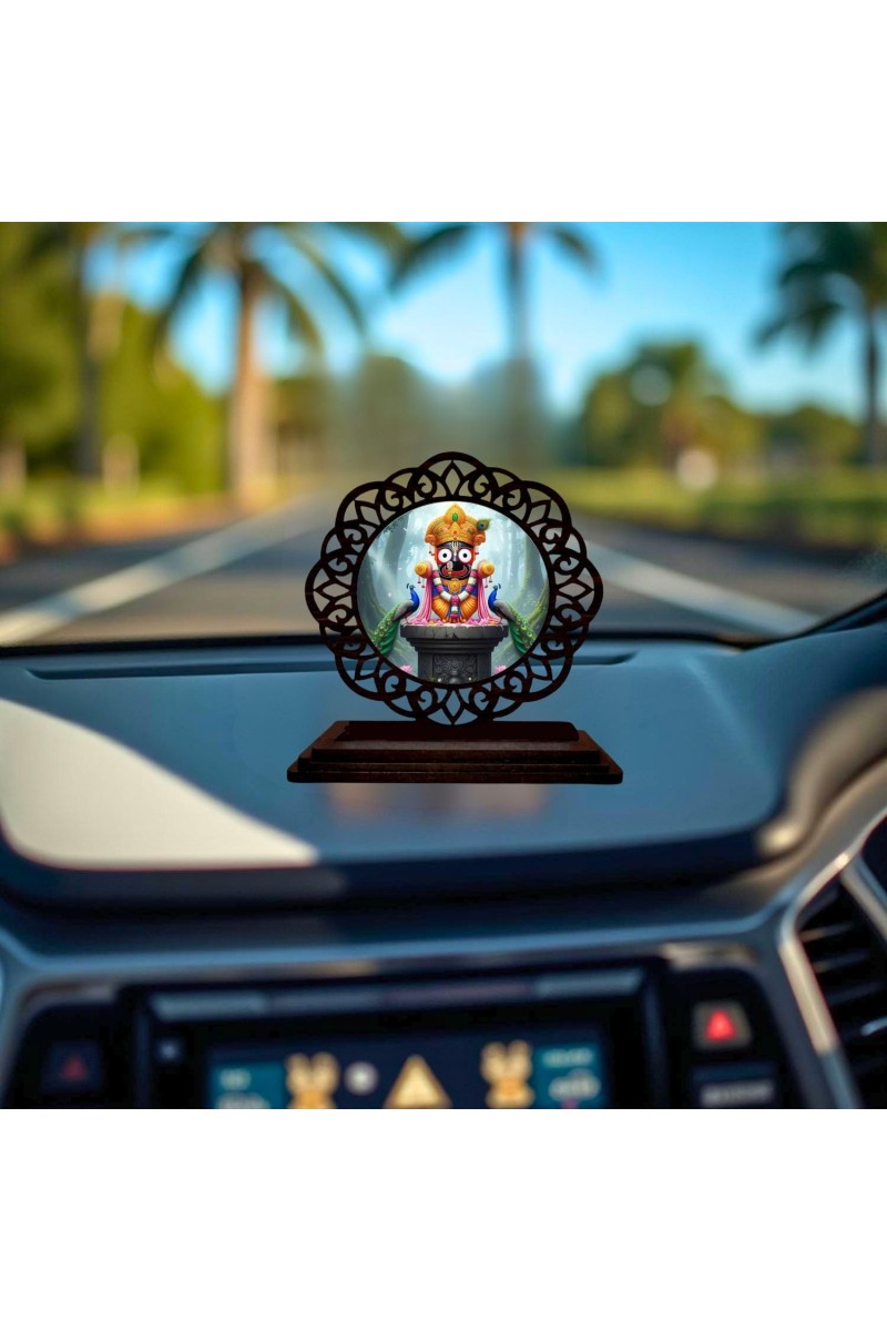 Car Desk/Table Top Lord Jagannath Wooden Showpiece 3x4 Inches, Compact & Stylish Spiritual Display for Car, Home & Office (Pack of 1) (F19680)