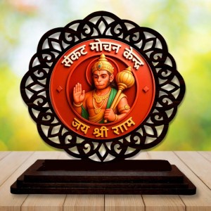 Car Desk/Table Top Lord Hanuman Wooden Showpiece 3x4 Inches, Compact & Stylish Spiritual Display for Car, Home & Office (Pack of 1) (F19769)
