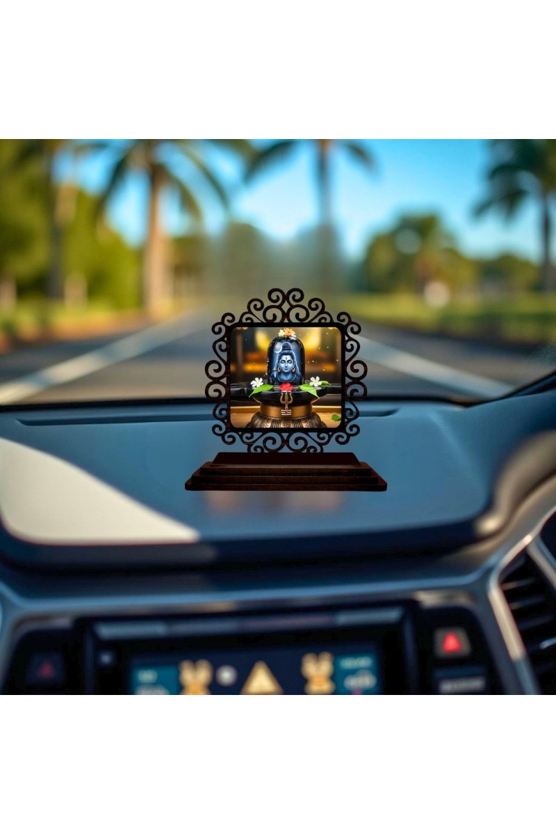 Car Desk/Table Top Lord Shiva Wooden Showpiece 3x4 Inches, Compact & Stylish Spiritual Display for Car, Home & Office (Pack of 1) (F19961)