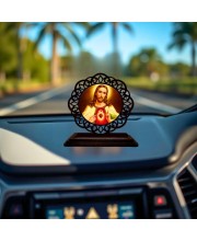 Car Desk/Table Top Lord Jesus Wooden Showpiece 3x4 Inches, Compact & Stylish Spiritual Display for Car, Home & Office (Pack of 1) (F19767)