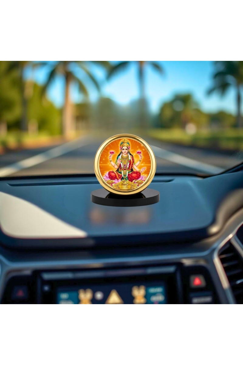 Car Desk/Table Top Goddess Lakshmi Metal Golden Photo Stand 2x2 Inches, Compact & Stylish Spiritual Display for Car, Home & Office (Pack of 1) (F18479)