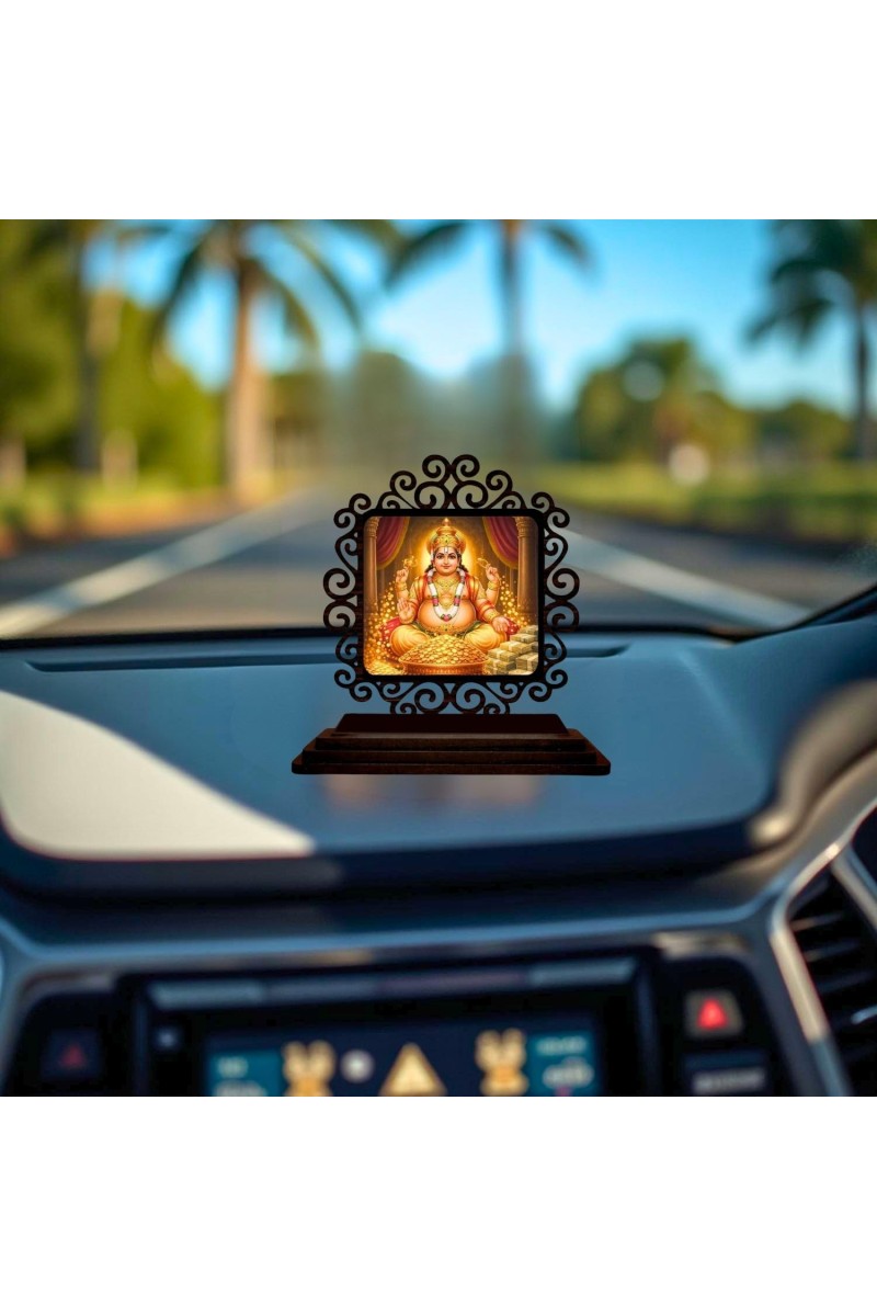Car Desk/Table Top Lord Kubera Wooden Showpiece 3x4 Inches, Compact & Stylish Spiritual Display for Car, Home & Office (Pack of 1) (F19835)