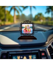 Car Desk/Table Top Lord Vishnu and Lakshmi Wooden Showpiece 3x4 Inches, Compact & Stylish Spiritual Display for Car, Home & Office (Pack of 1) (F19987)