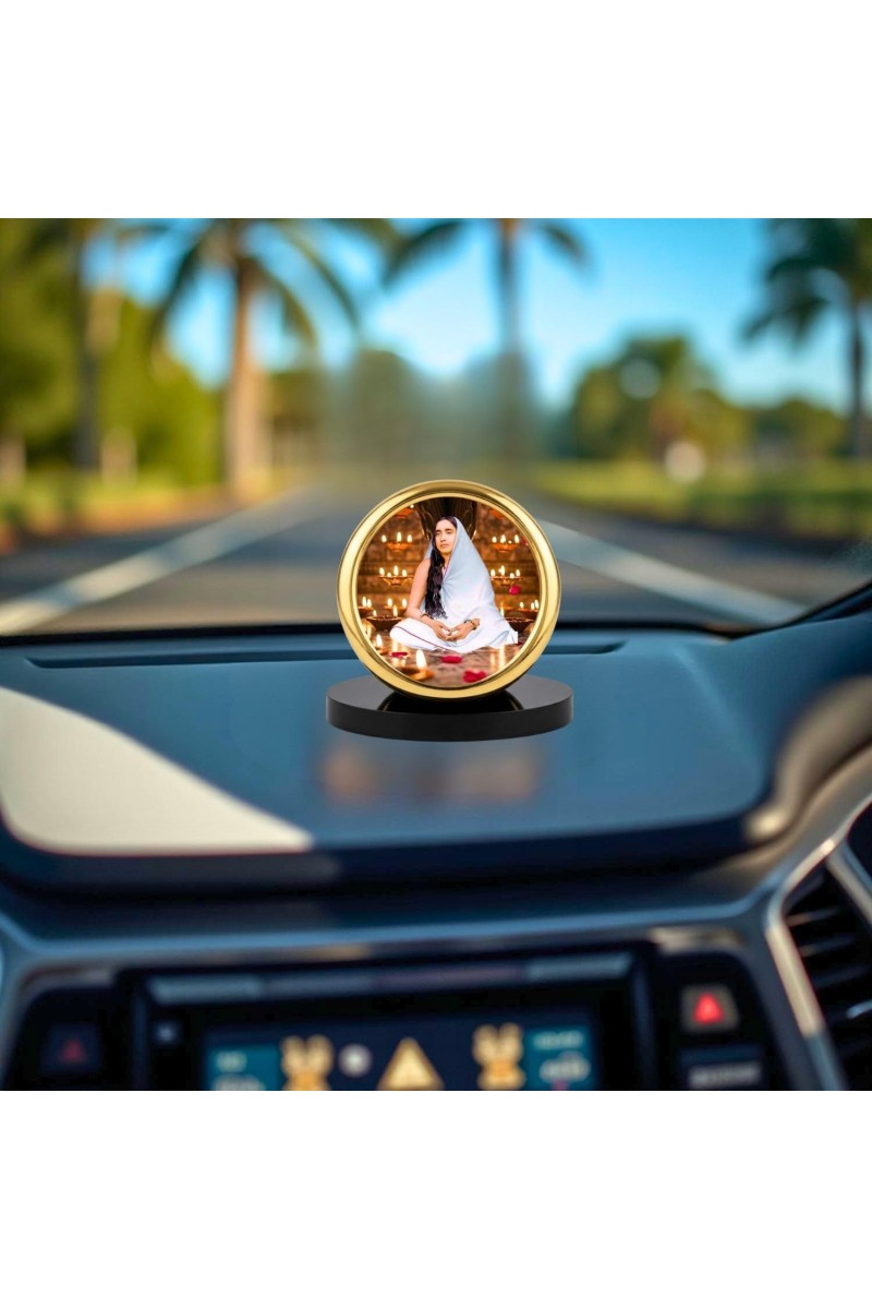 Car Desk/Table Top Sarada Ma Metal Golden Photo Stand 2x2 Inches, Compact & Stylish Spiritual Display for Car, Home & Office (Pack of 1) (F18693)