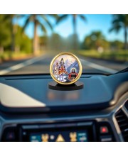 Car Desk/Table Top Lord Shiva Metal Golden Photo Stand 2x2 Inches, Compact & Stylish Spiritual Display for Car, Home & Office (Pack of 1) (F18653)