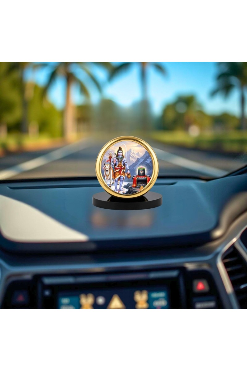 Car Desk/Table Top Lord Shiva Metal Golden Photo Stand 2x2 Inches, Compact & Stylish Spiritual Display for Car, Home & Office (Pack of 1) (F18653)