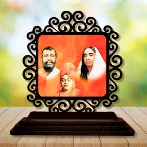 Car Desk/Table Top Ramakrishna Paramahamsa and Sarada Devi Wooden Showpiece 3x4 Inches, Compact & Stylish Spiritual Display for Car, Home & Office (Pack of 1) (F19910)