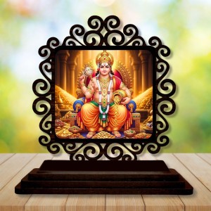 Car Desk/Table Top Lord Kubera Wooden Showpiece 3x4 Inches, Compact & Stylish Spiritual Display for Car, Home & Office (Pack of 1) (F19836)