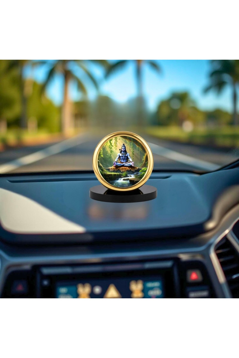 Car Desk/Table Top Lord Shiva Metal Golden Photo Stand 2x2 Inches, Compact & Stylish Spiritual Display for Car, Home & Office (Pack of 1) (F18544)
